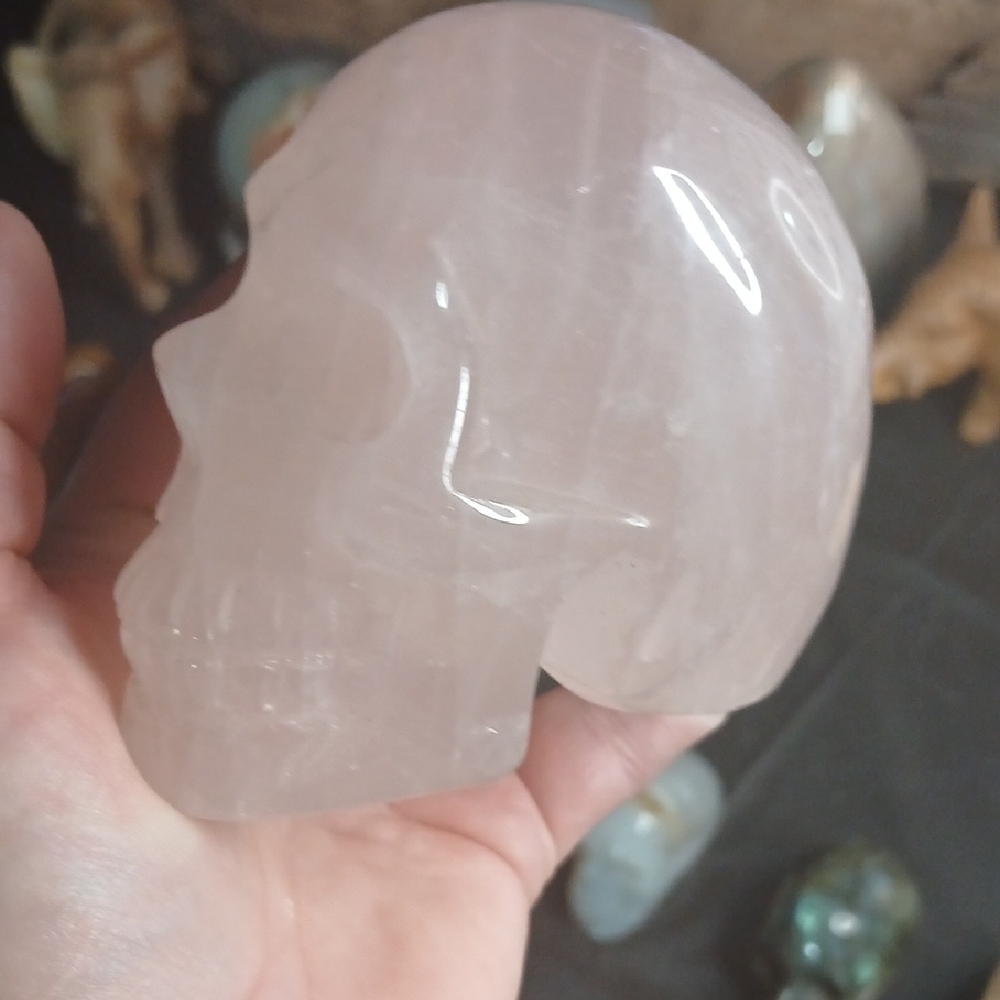 Rose Quartz Crystal Skull Decor